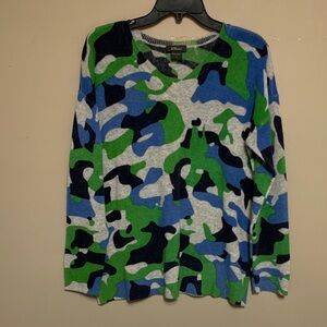 Pur Amici Women’s V-Neck Splash Small Cashmere Pullover Long Sleeve Sweater